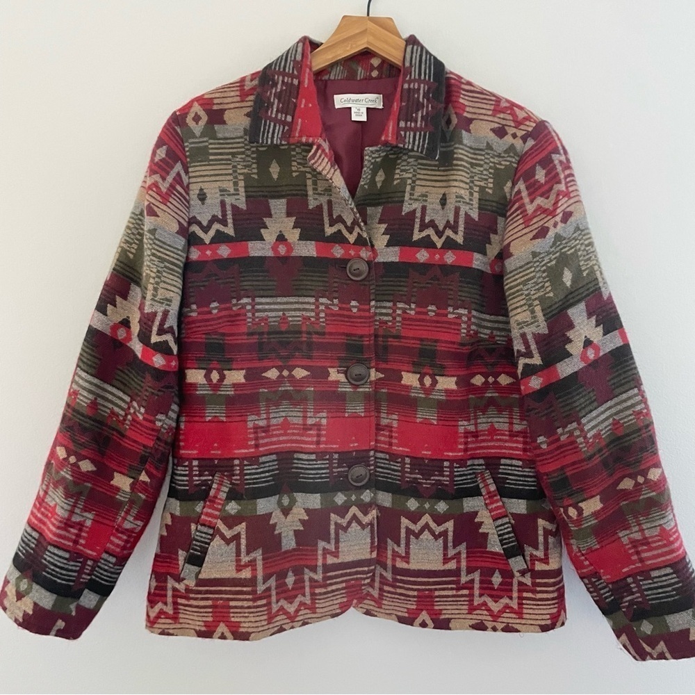 Coldwater Creek Womens Southwestern Aztec Wool Blend Jacket Size 16